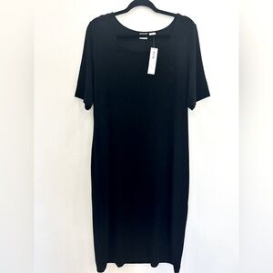 Chico’s travelers NWT black slinky square neck midi dress sz 3 office classic